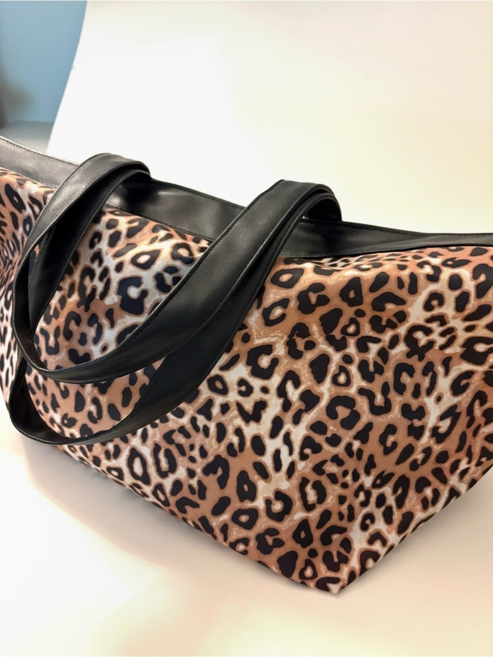 BLOOMINGALE’S Leopard Print Tote Bag with Black Trim